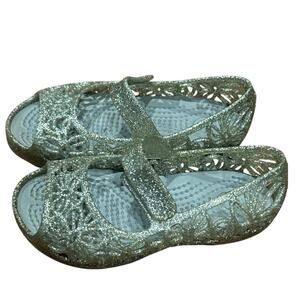 Crocs Isabella Glitter Flower Girls Ballet Flat Sandals Silver Size 8 (Fits 7)